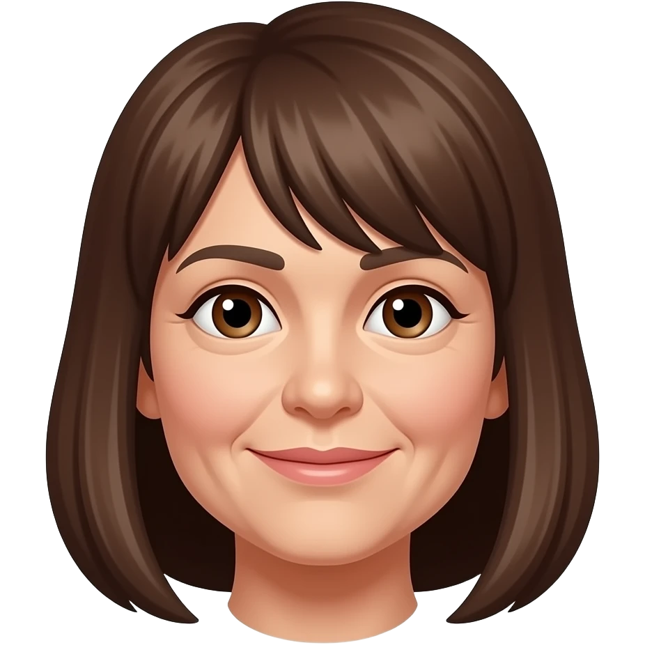 50 jährige mit braunen schulterlangen haaren mit pony braune augen weniger große augen emoji