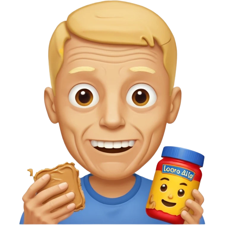 White man, barely any hair, lots and lots of wrinkles, bad yellow teeth, and peanut butter emoji