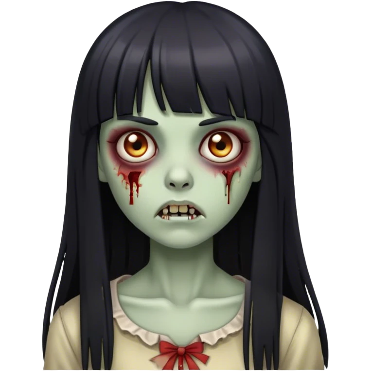 zombie girl with black long straight hair and bangs 🧟‍♀️ emoji