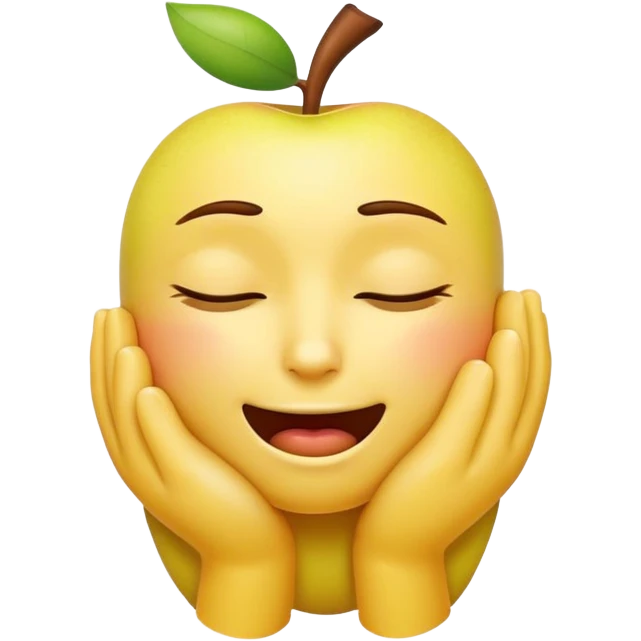yellow apple emoji face, eyes closed, hands around its own neck as if choking itself emoji