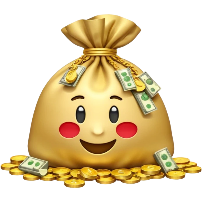 Luxury 3D emoji, overflowing money bag, stacks of cash, premium lighting, rich glossy look, ultra clean, transparent background


 emoji