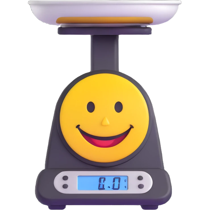 kitchen scale with a cheerful smiley face on the display emoji