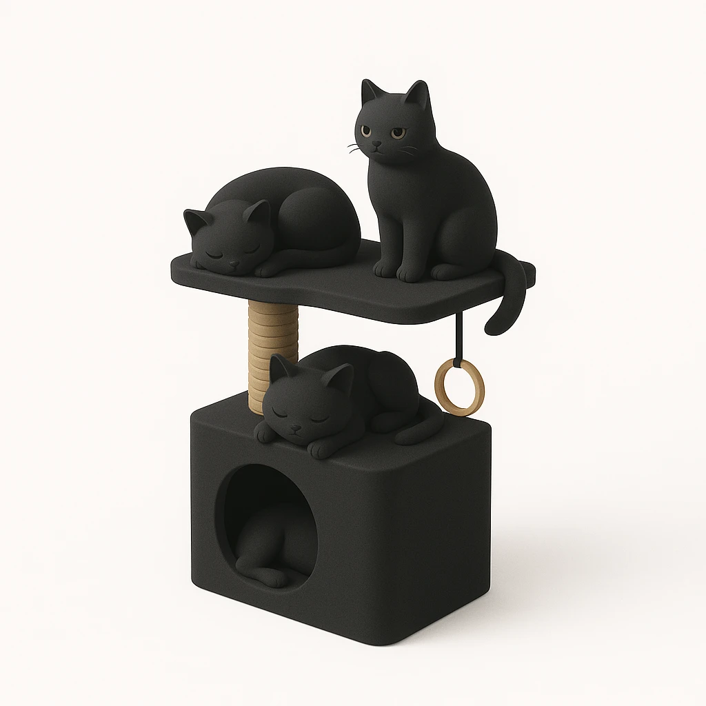 cats relaxing in a vertical playhouse emoji