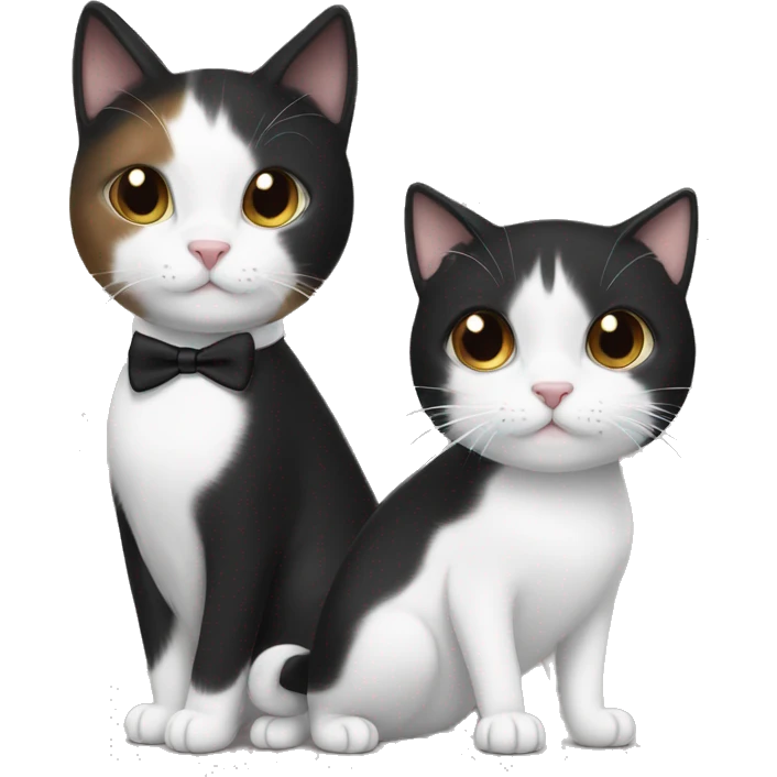 Black and white cat short haired tuxedo with brown haired girl emoji