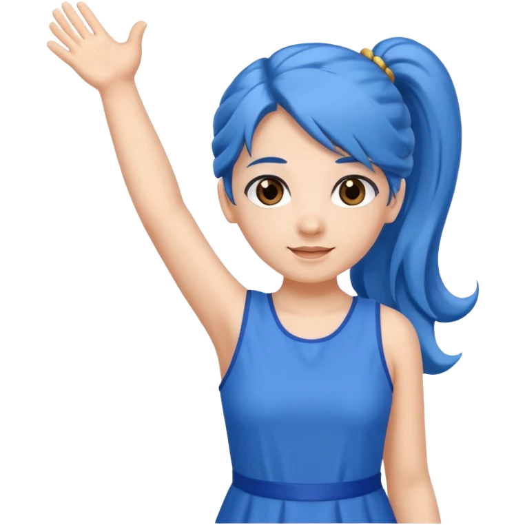 long blue hair girl in pig tails with brown eyes arms up celebrating emoji