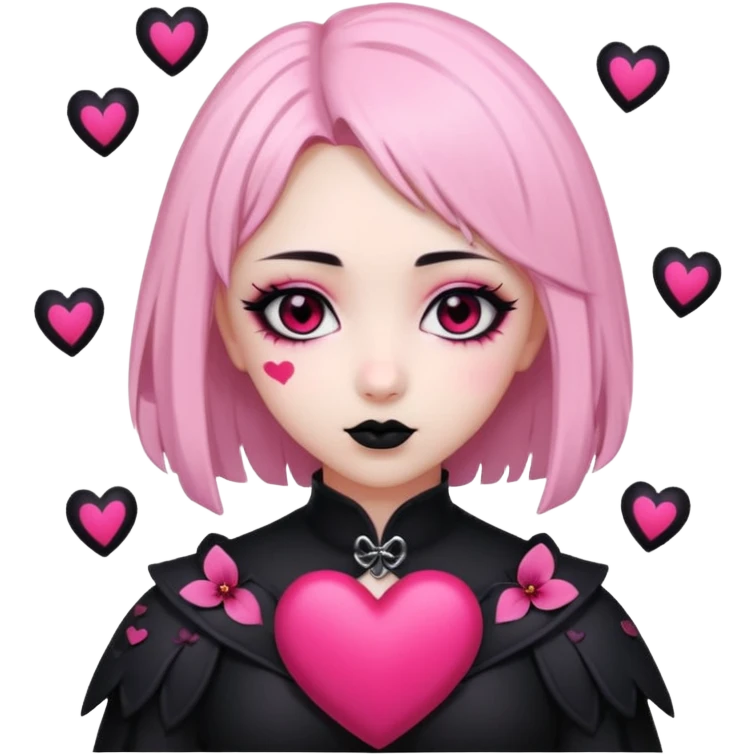 goth sakura heart, heart made of black sakura petals with pink accents emoji