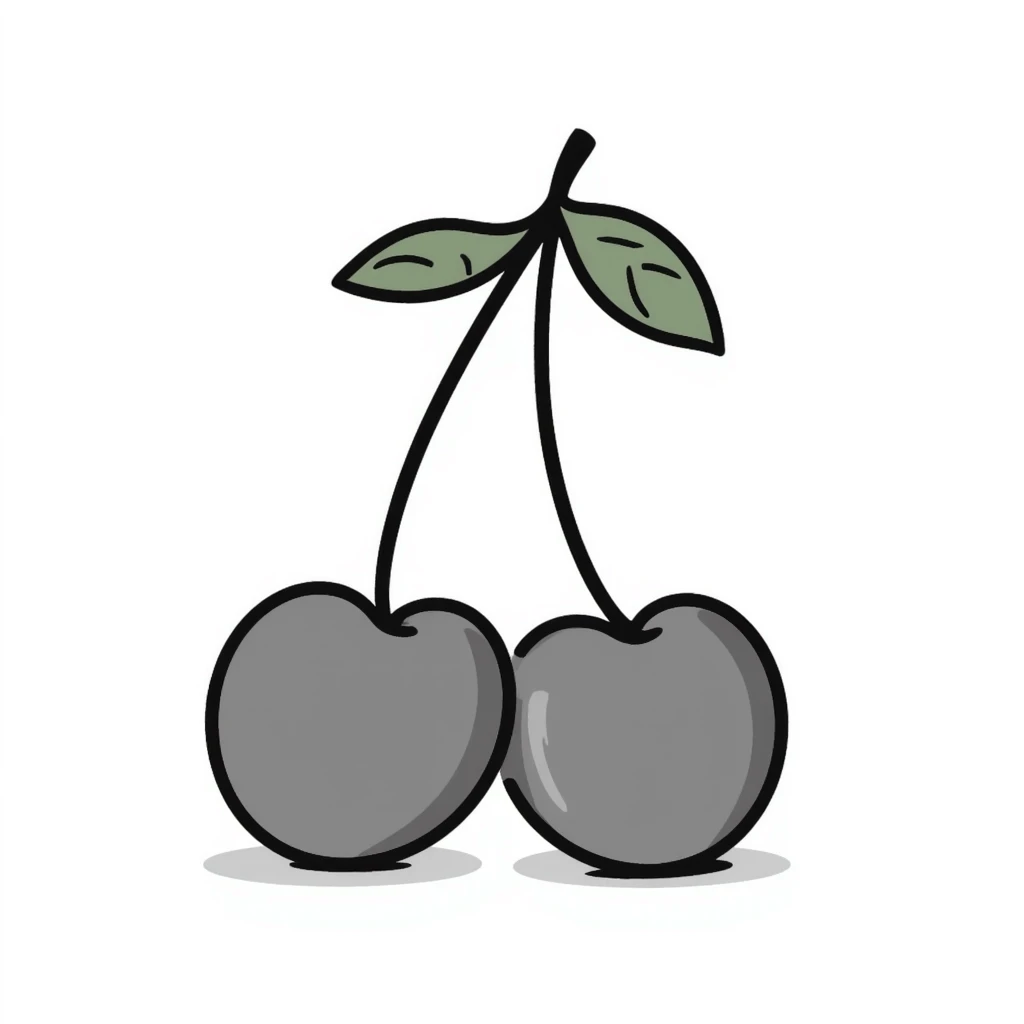 Hand-drawn pair of cherries with stem and leaves emoji