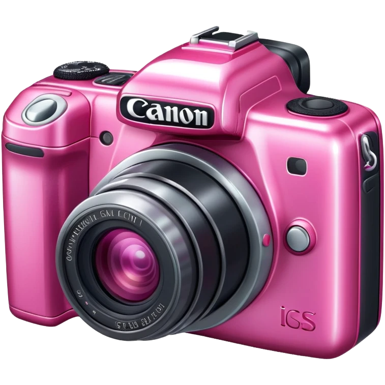 Pink Canon camera with Flash spotlight emoji