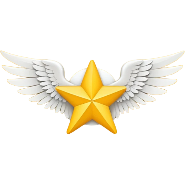 An image with wings on a star based on the star and wings of the basic emoji of the iPhone. not 3d just plat emoji
