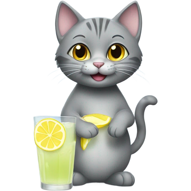Grey cat with lemonade cute emoji