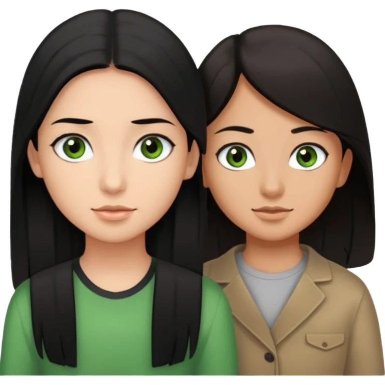  chico pelo negro con ojos grises junto a una chica con pelo castaño largo y ojos verdes emoji