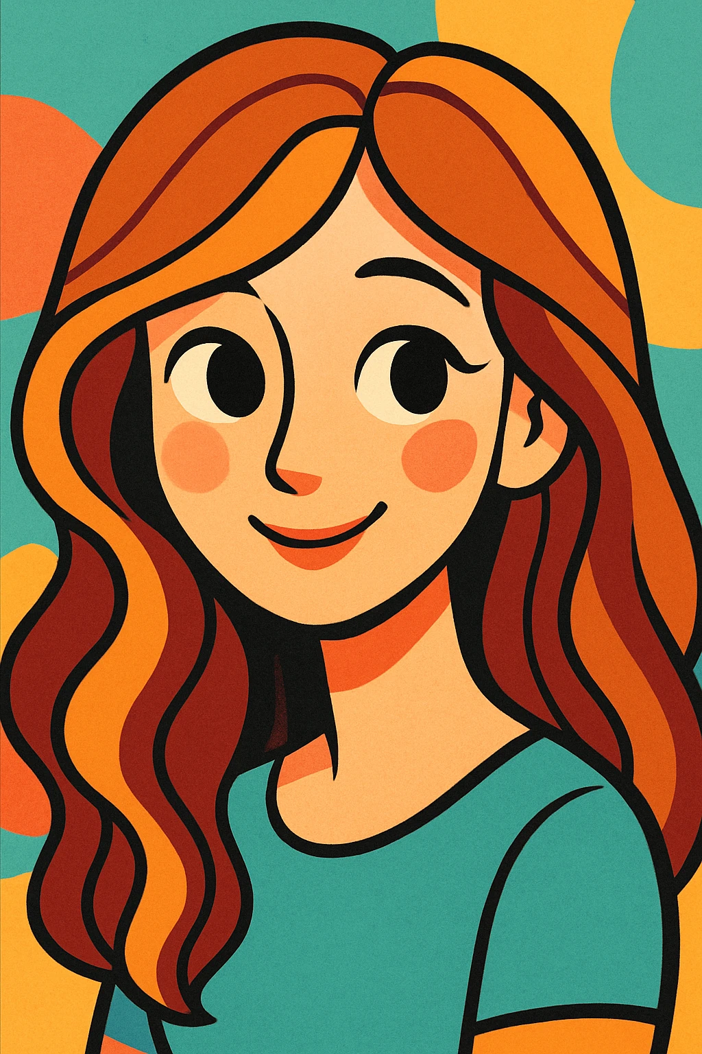 a beautiful girl with a kind, gentle expression, soft features, and flowing hair, vibrant illustration style emoji
