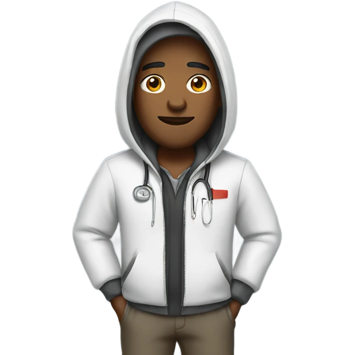 Doc wearing a hoodie emoji