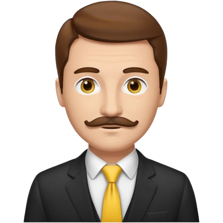 ["Fair-skinned man with brown hair and thin moustache, wearing a suit and yellow tie."] emoji