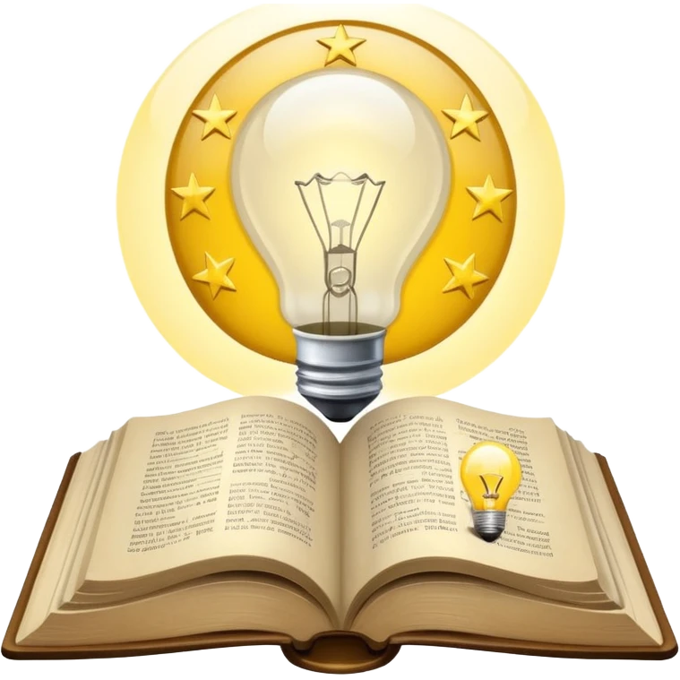n open book with a glowing light bulb above it, symbolizing knowledge and learning. Next to the book, a coin or euro symbol representing a training budget. emoji