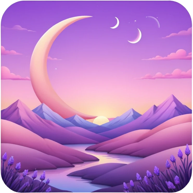 Shiny pastel rose-pink-lavender-violent-gradient crescent moon sunset aesthetic realistic real life scenery landscape emoji
