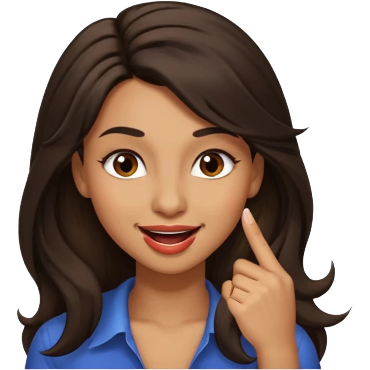 black slighty browin hair light brown skin woman, flirtatious gesture, biting her finger and winking emoji she also has tall hair and brown eyes emoji