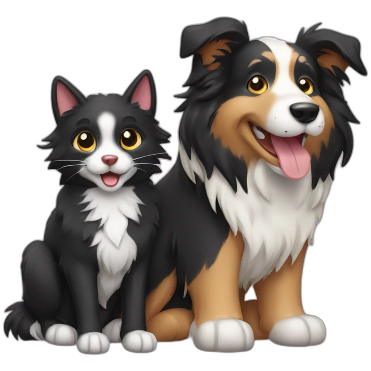 happy collie dog and a black cat emoji