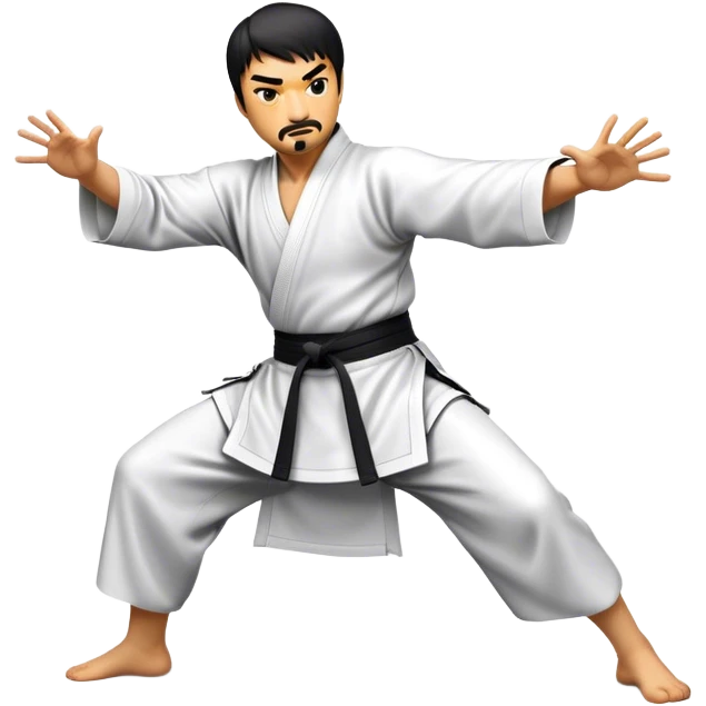 Cinematic Realistic Kung Fu Action Emoji, depicted as an epic martial arts scene with a master executing a precise move in traditional attire, rendered with fluid motion and vibrant textures under dramatic high-contrast lighting. emoji