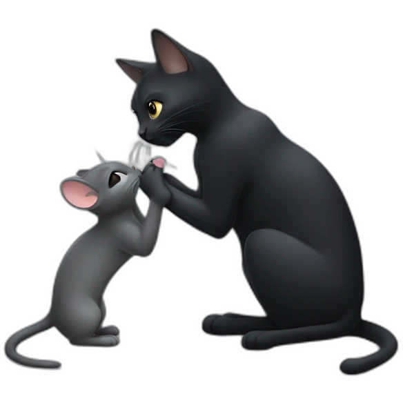 a black cat kisses a gray mouse emoji