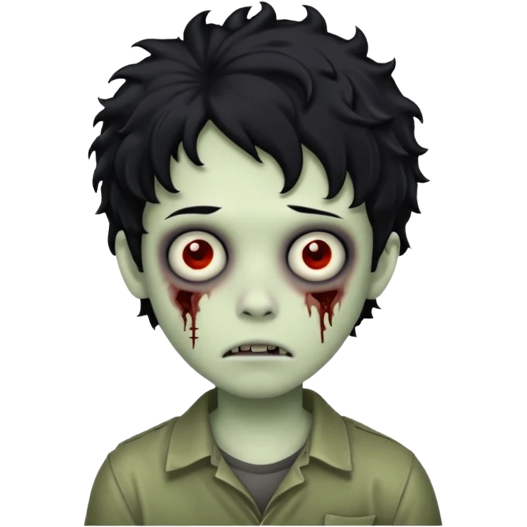 boy zombie with black hair curly emo emoji
