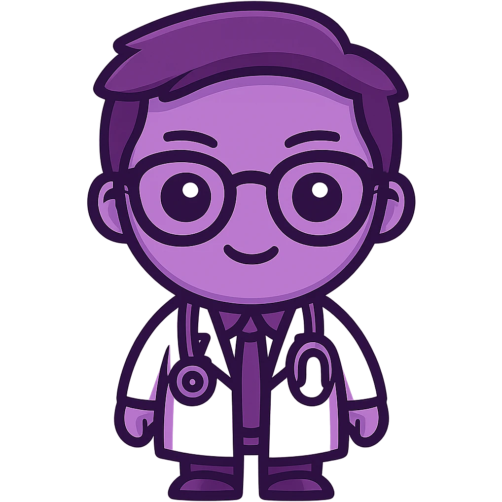 An eye doctor emoji in sticker style with a purple color emoji
