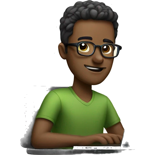 A guy working on a laptop with glasses emoji