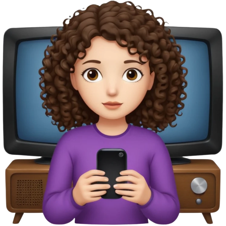 A girl, brunette with curly hair down to her shoulders, watching TV.  emoji