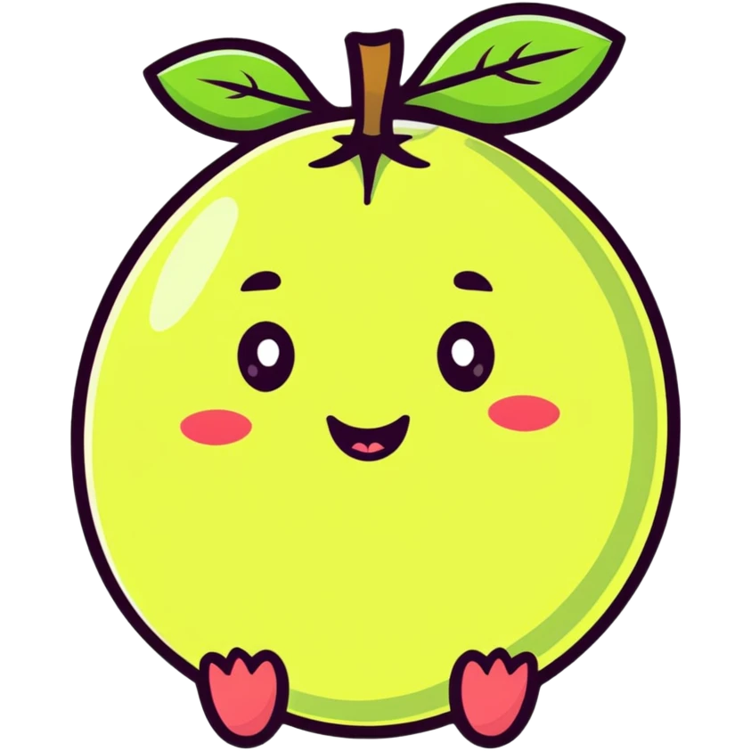 Cute guava fruit character with happy face emoji