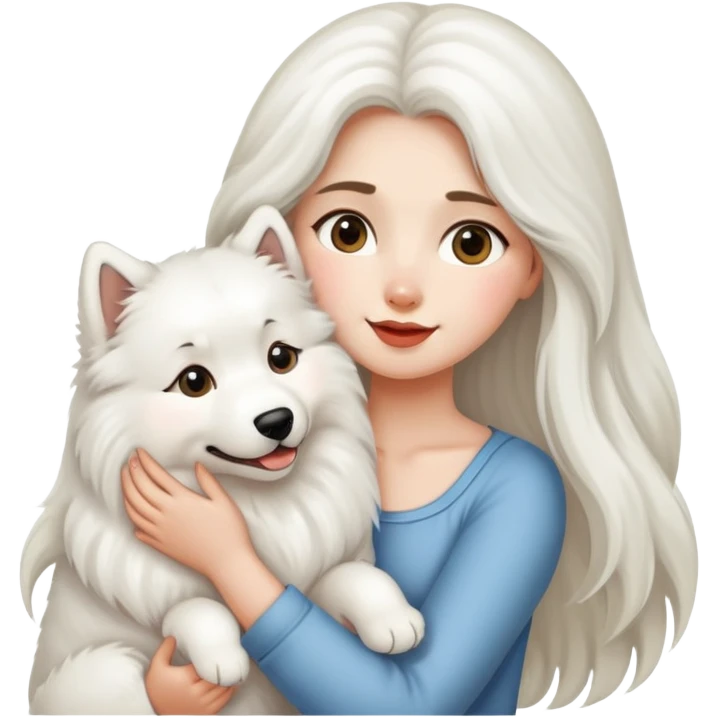 Long-haired girl holding a Samoyed dog emoji