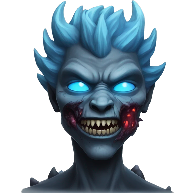 Dark black gray silver maroon zombie face dragon face photograph detailed blue flames in mouth blue glow emoji