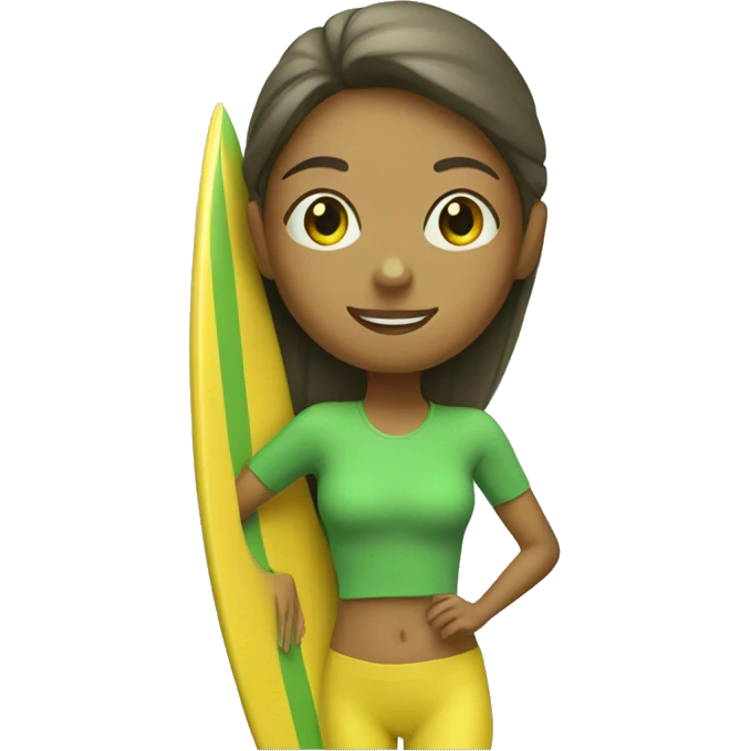 Yoga girl surfing green yellow surf board emoji