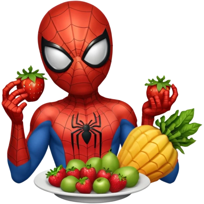 emoji de spiderman comiendo frutas y verduras emoji