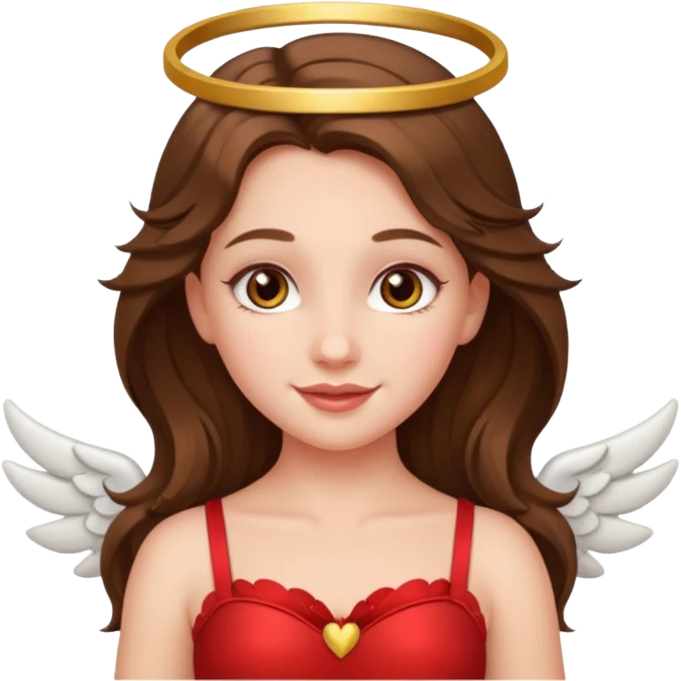 white happy long haired brunette girl hazel eyes dressed as cupid emoji