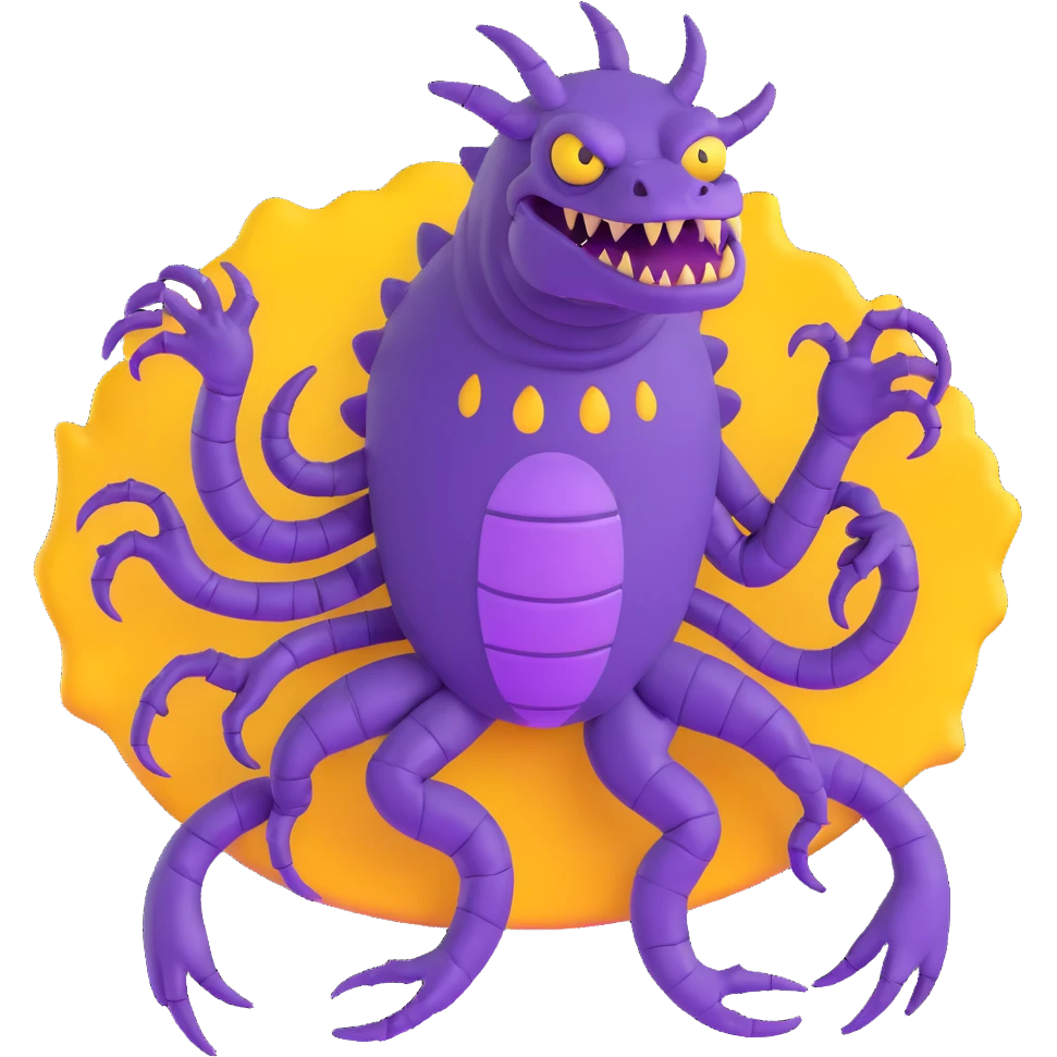 purple reptilian monster with multiple limbs like in Monsters Inc emoji