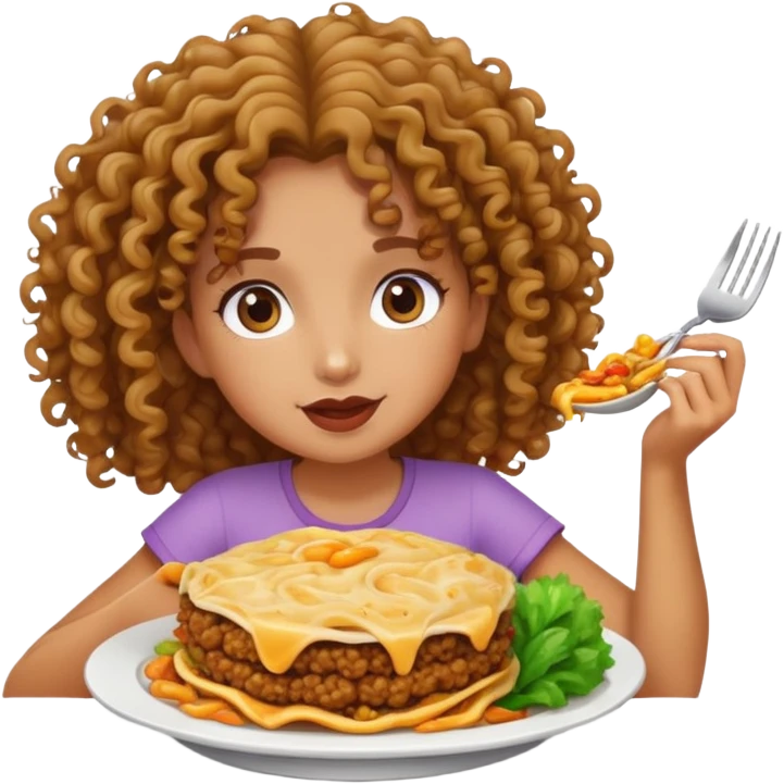 curly hair girl eating a big meal emoji