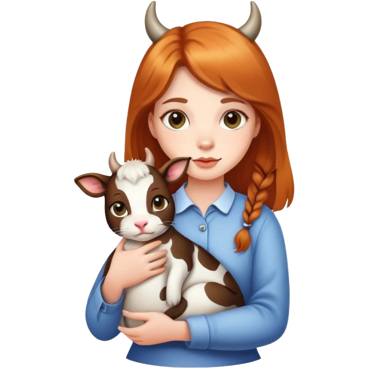 Beautiful girl holding a cow cat emoji