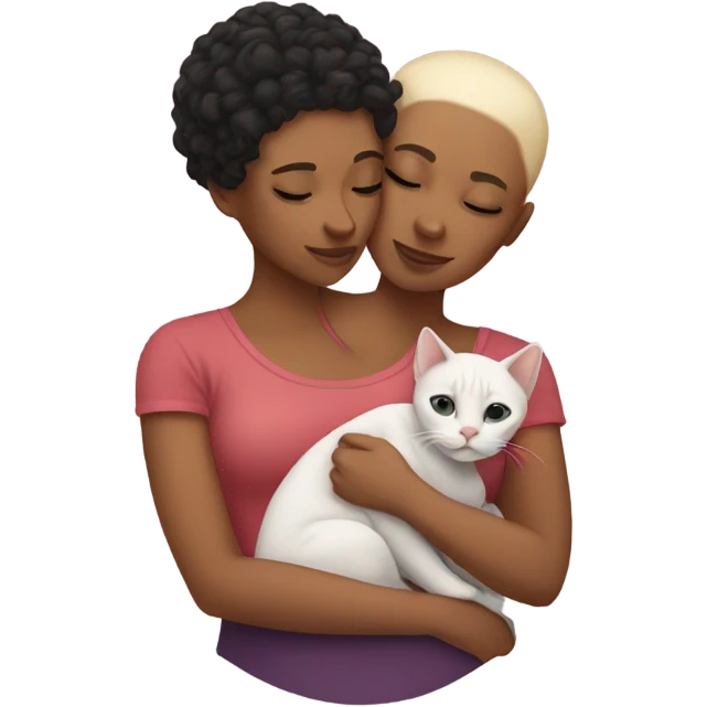 Lesbian couple cuddling a hairless cat emoji