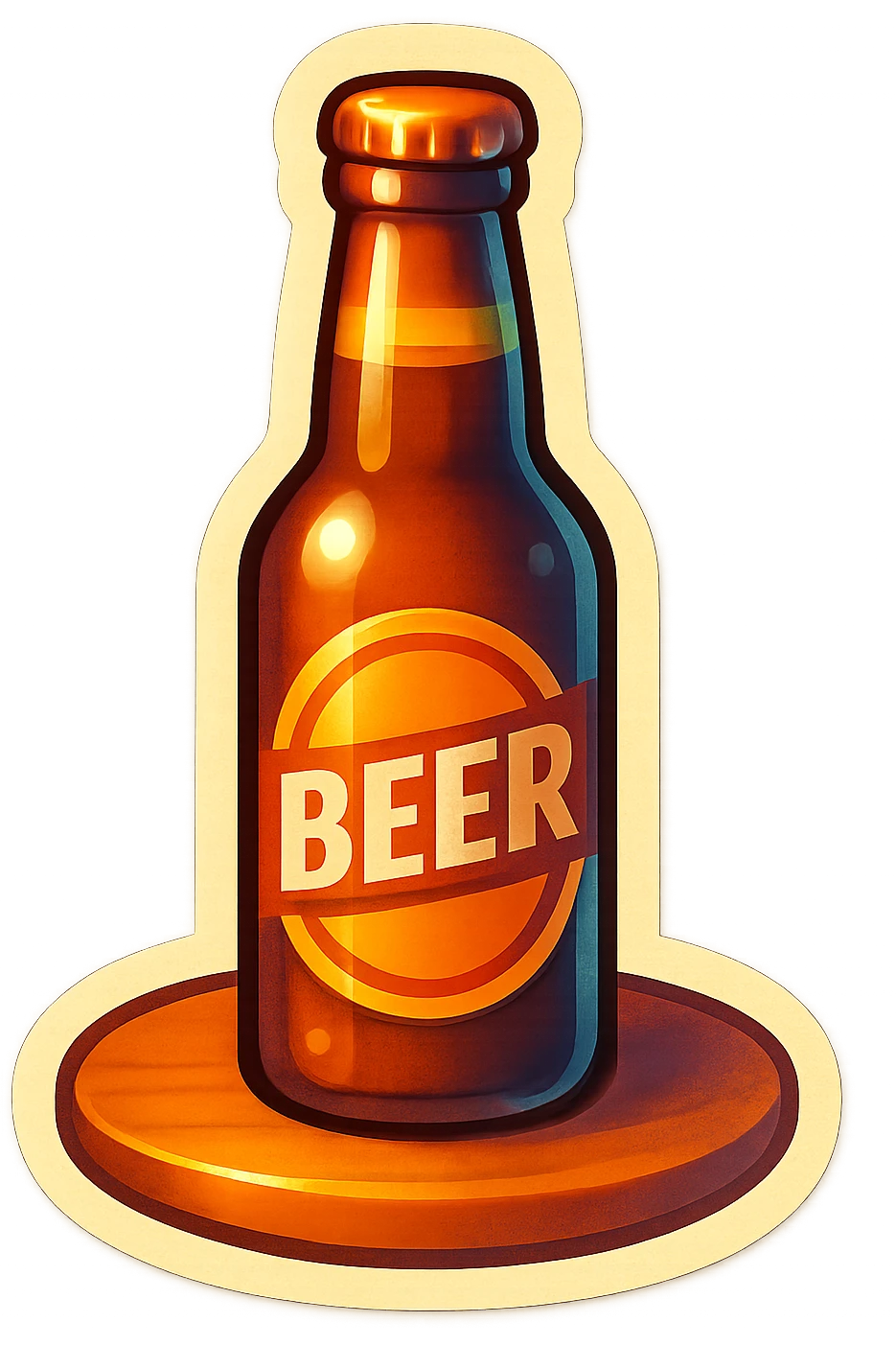 A beer bottle on a table sticker with a vintage design and bright colors emoji