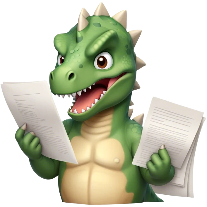 office Dinosaur, angry, papers everywhere emoji