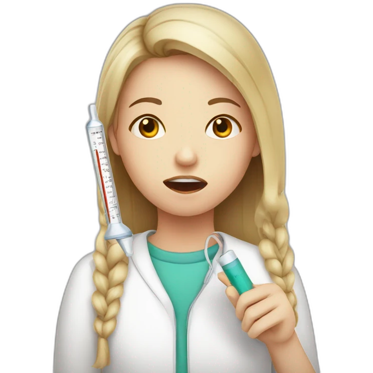 Illness girl with thermometer in the mouth emoji