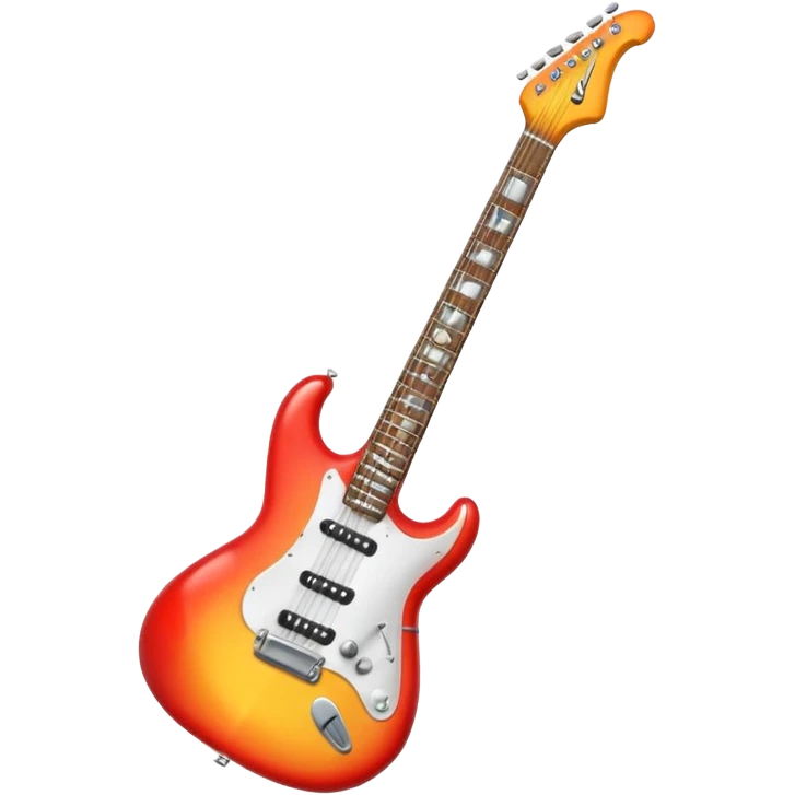 A 3D Apple-style emoji showing the word "ROCK" in bold metallic letters, with a small electric guitar leaning on the text, vibrant glowing effect, playful and energetic cartoon style, symbolizing rock music. emoji