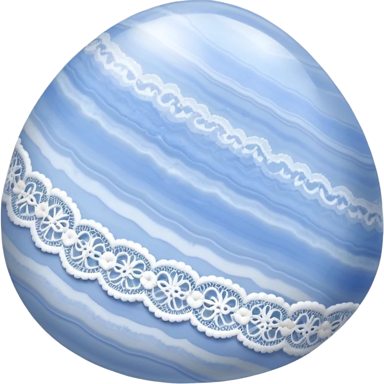 Blue lace agate cabochon with delicate pale blue and white lace-like bands in a smooth polished dome emoji