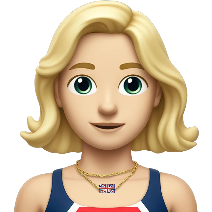 A girl with long blonde hair with wide shoulders wearing a Great Britain rowing swimming suit and has small muscles and add a necklace that has a sea shell pendant on it. She must have a  necklace around the neck and the pendant is on her chest emoji