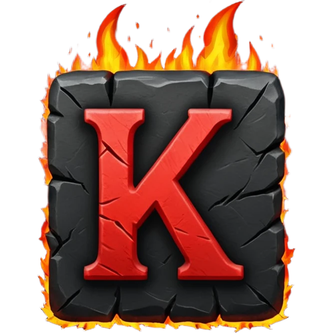 burning coal square with letter K chiseled into it emoji