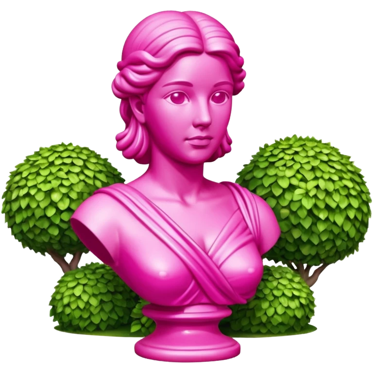 Jeff Koons style pink Grecian bust sculpture in a garden landscape  emoji
