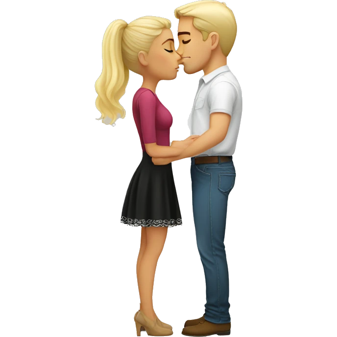 Short mexican girl kisses tall blonde man emoji