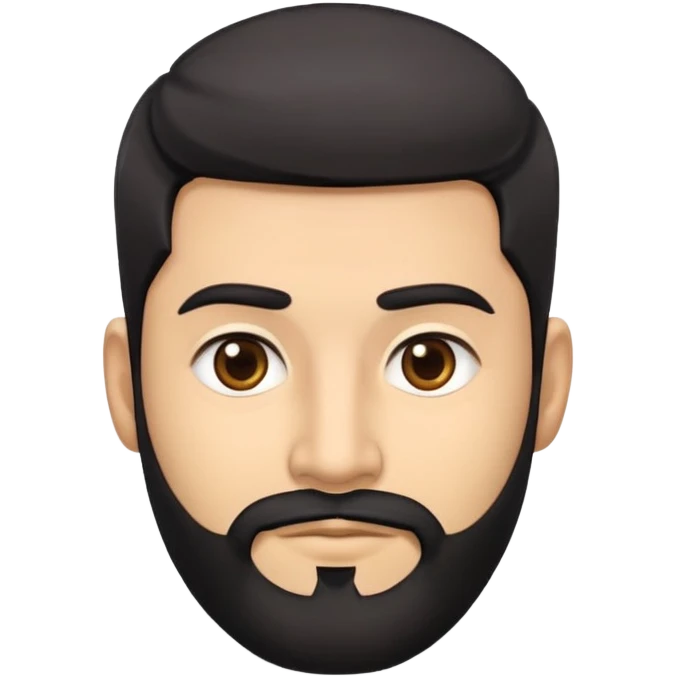 Emoji man's head of South Asian male with light skin, 5 o-clock shadow beard, short sides hairstyle with longer layers in top, right side hair part, and black hair. Medium fair-skinned Pakistani. Brown eyes. emoji
