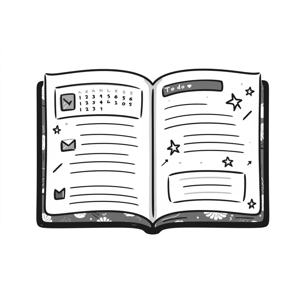 notebook planner, hand drawn doodle style emoji