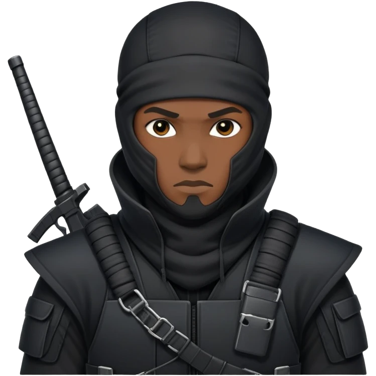 african-american mercenary black ninja hacker terminal command center emoji